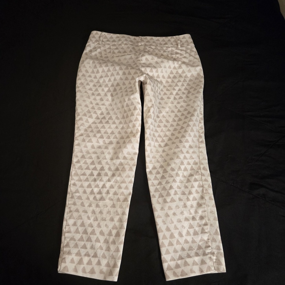 Ann Taylor LOFT Pants Womens 6 White Marisa Ankle Straight Geometric Twil COTTON - Picture 8 of 11
